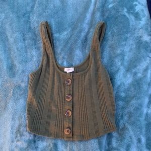 Garage army green knit tank with buttons